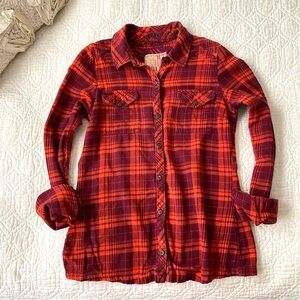 Billabong Orange Plaid Flannel Button Down Button Up Cozy Shirt Size S